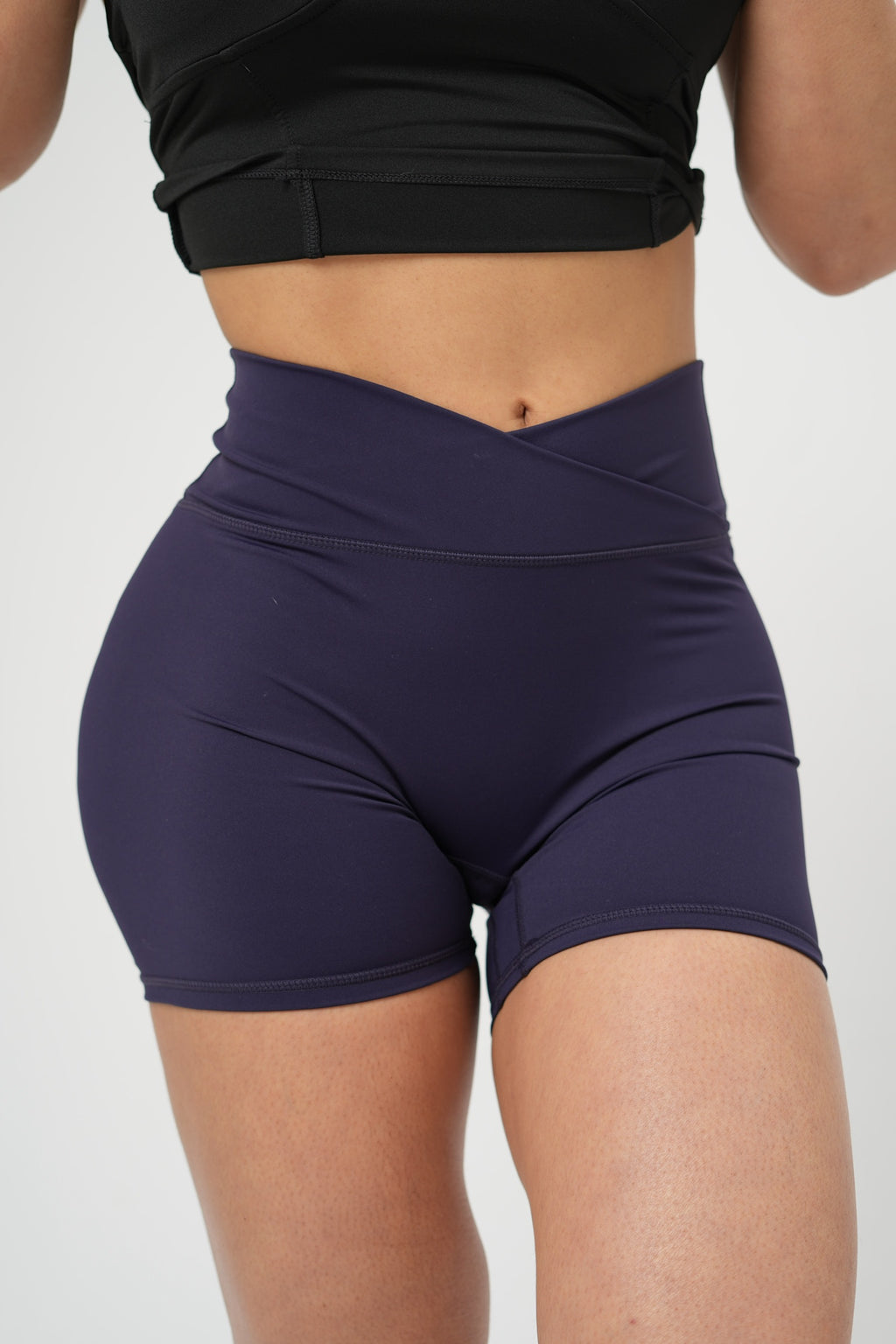 MIDNIGHT NAVY CROSS-WAIST SHORTS