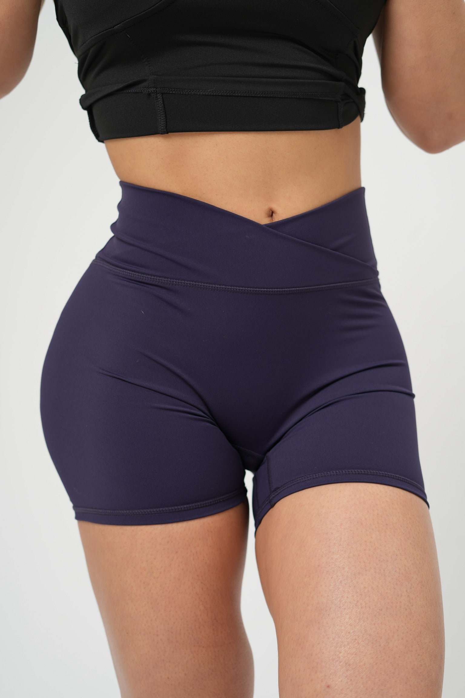 MIDNIGHT NAVY CROSS-WAIST SHORTS