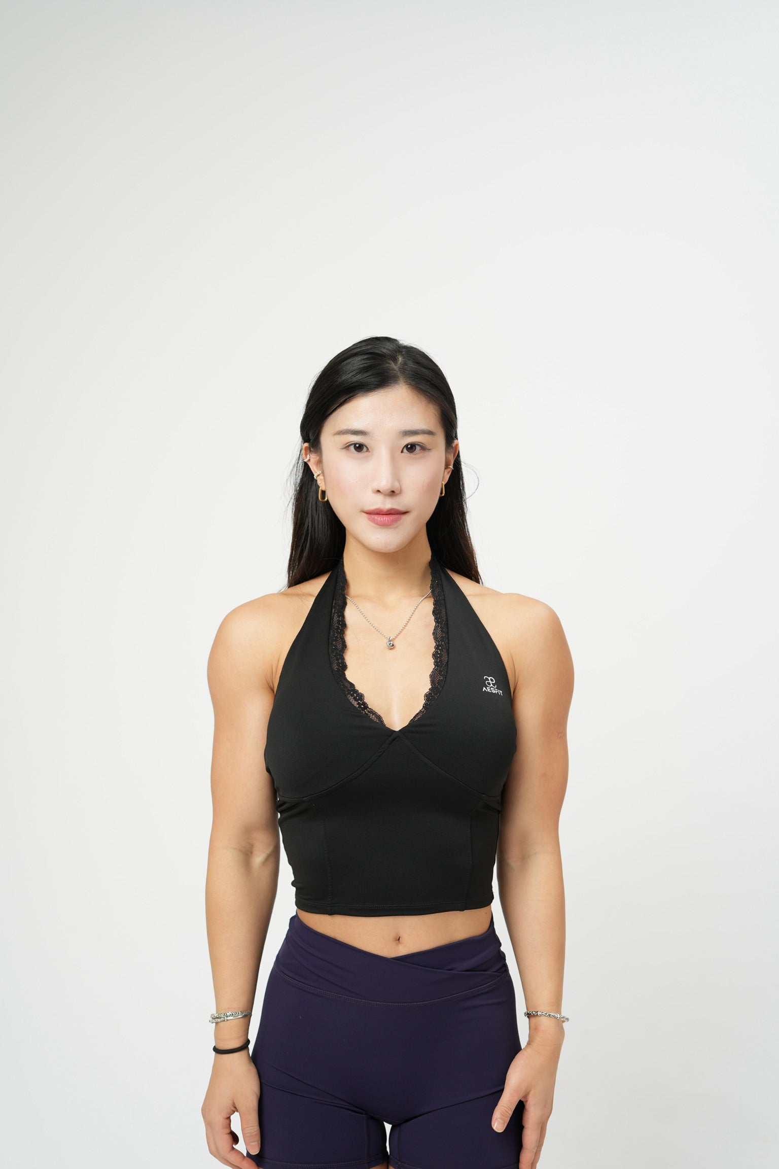LACE HALTER TOP (black)