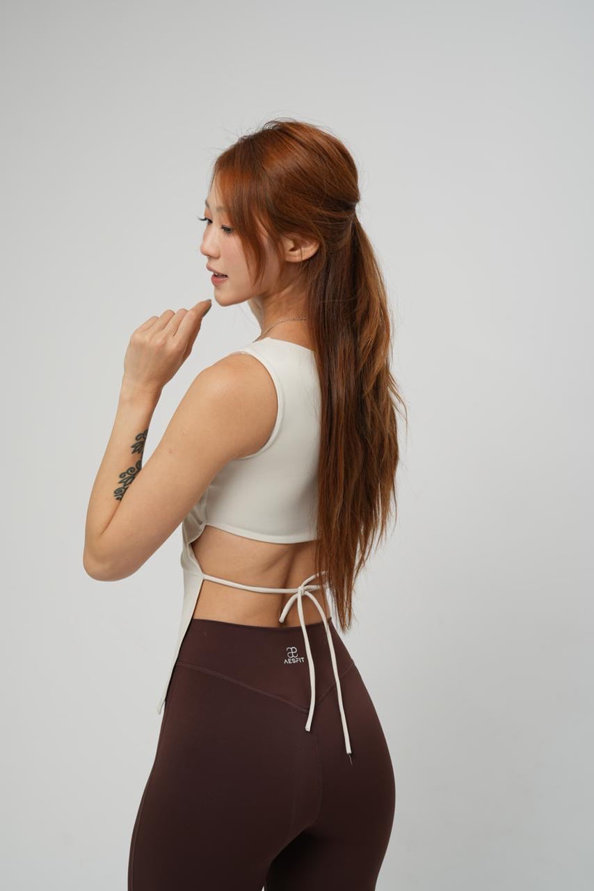 BACKLESS TIE-BACK CROP TOP（LIGHT CREAM)